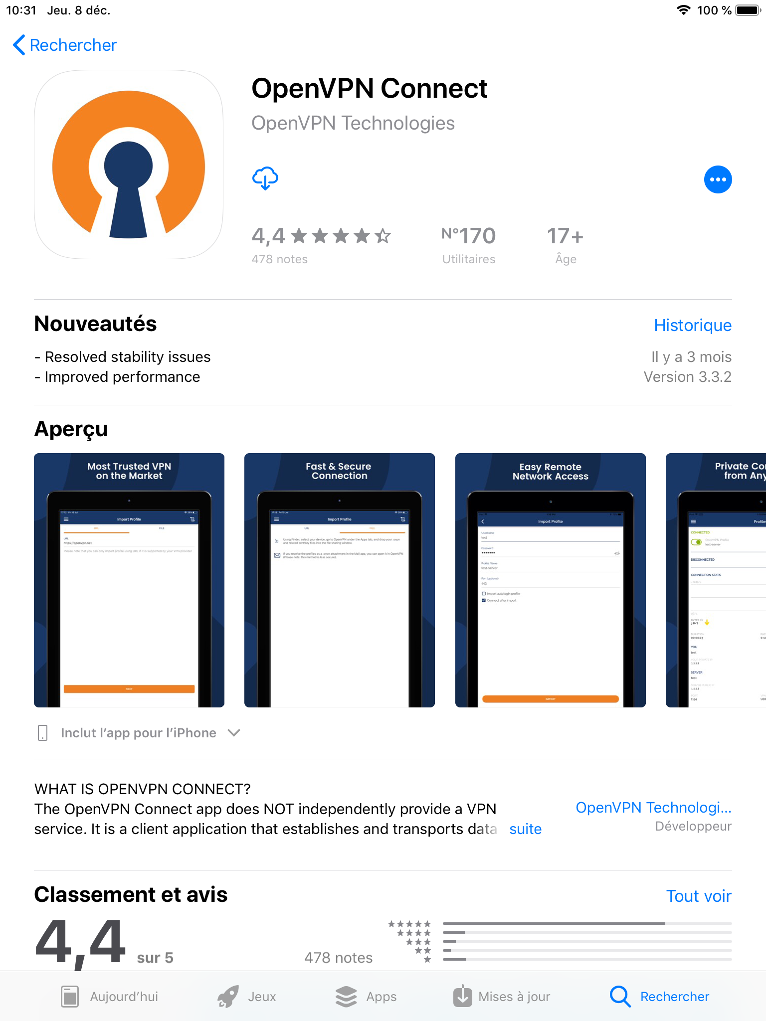 OpenVPN Connect sur l'App Store