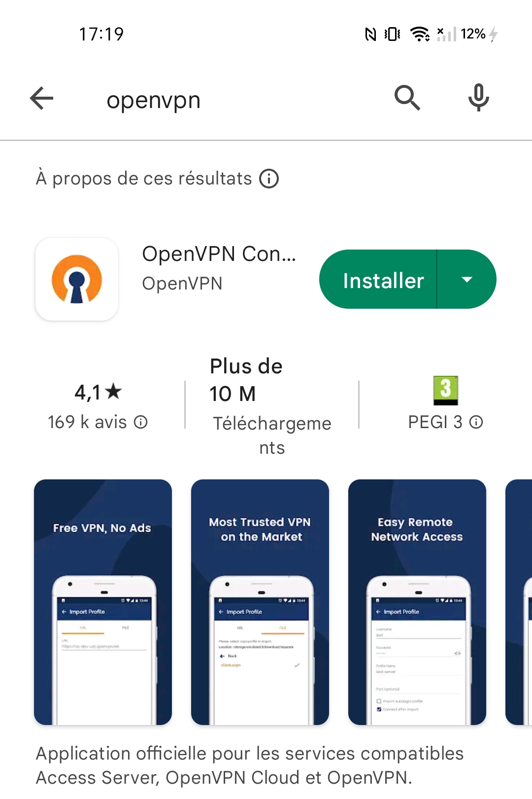 OpenVPN Connect sur Play Store Android