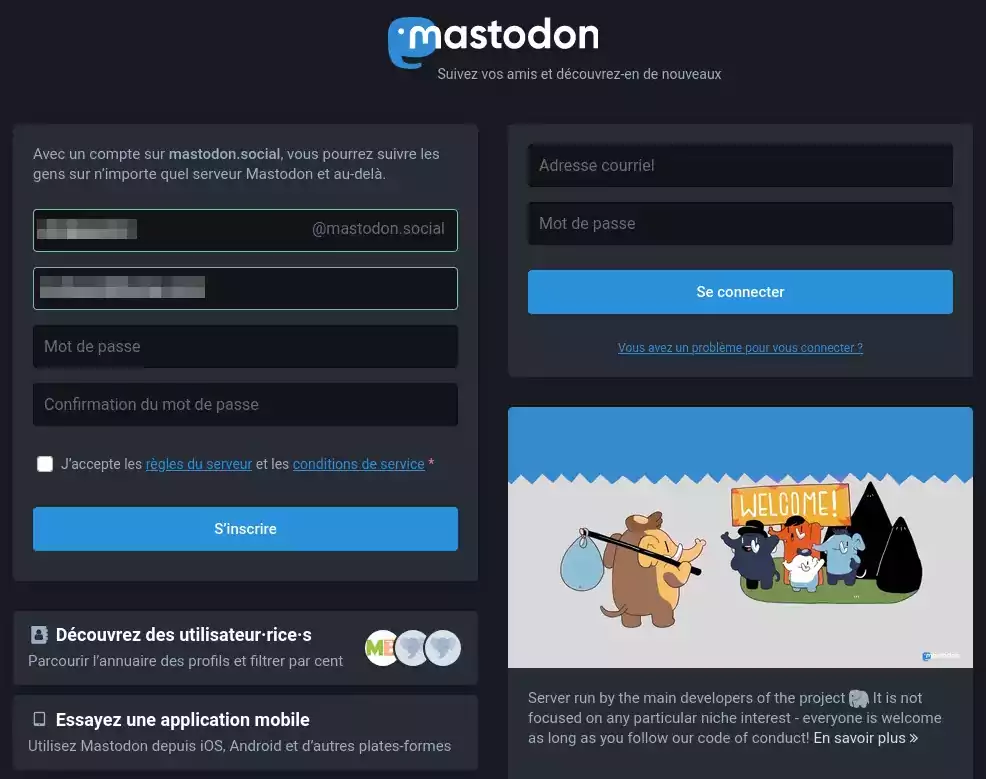 Création d'un compte mastodon